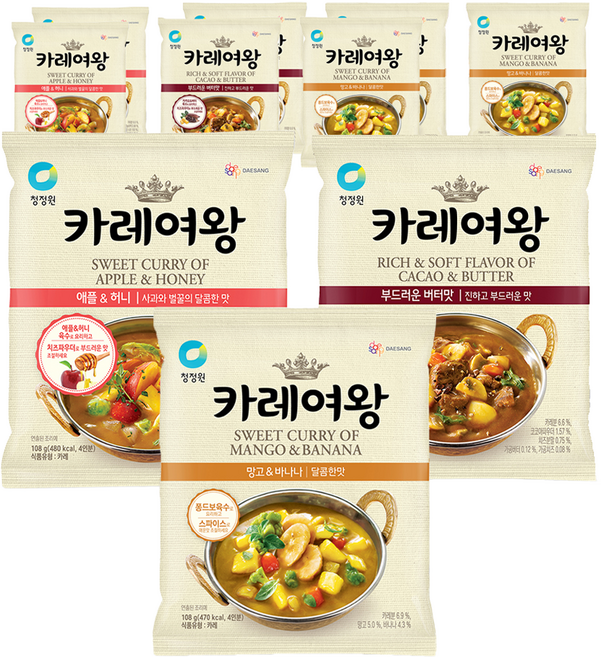 카레여왕 애플 & 허니 108g 3p + 망고 앤 바나나 108g 4p + 부드러운 버터맛 108g 3p, 1세트