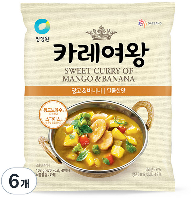 청정원 카레여왕 분말 망고 앤 바나나, 108g, 6개