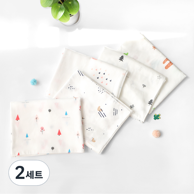 맘스네이처 유아용 대나무 밤부 사각 천 기저귀 5종 세트, 오로라(선인자, 물결, 나무, 숲, 하트), 2세트