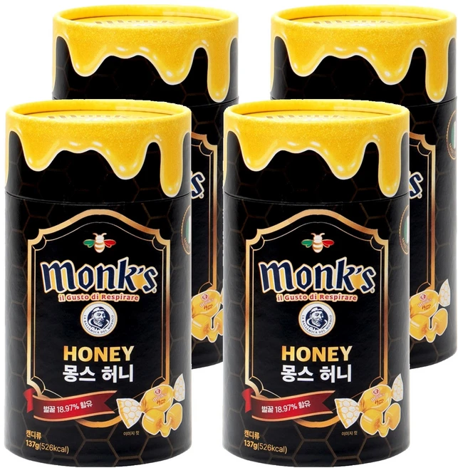 Monks 허니 캔디, 137g, 4개 - 쿠팡