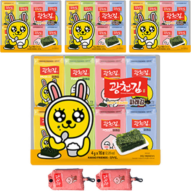 광천김 카카오프렌즈 파래 도시락김 4g x 32p + 장바구니 랜덤발송, 128g, 2세트