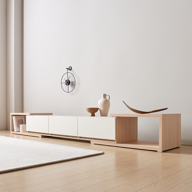 장인가구아이브 피오레 듀얼 거실장 확장형 방문설치, 메이플화이트