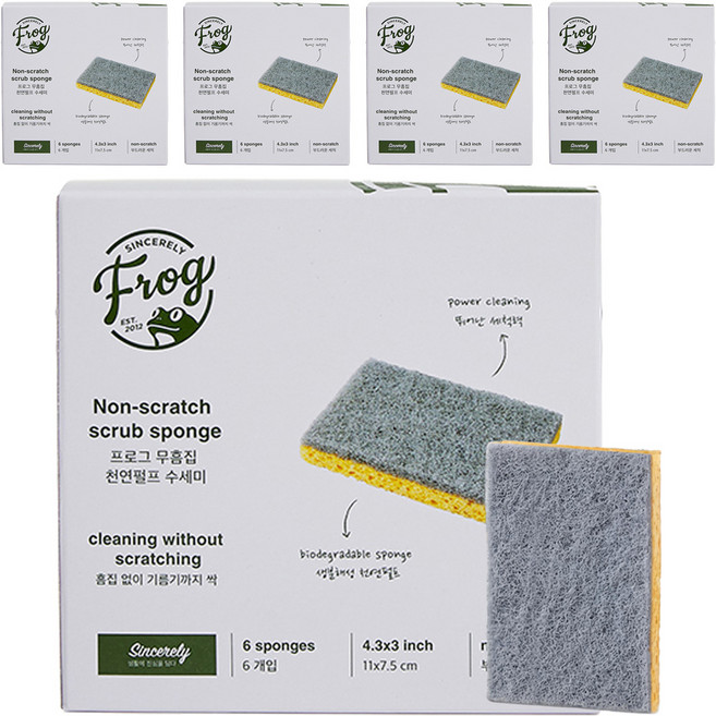 프로그 무흠집 펄프 수세미, 6개입, 5개