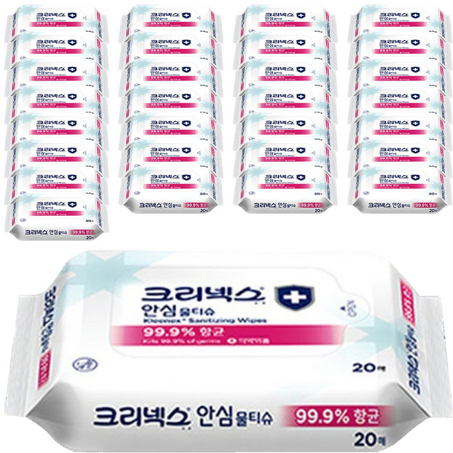 크리넥스 안심 물티슈, 20매, 92.88g, 144개