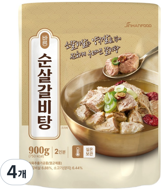 진한식품 바른 순살 갈비탕, 900g, 4개
