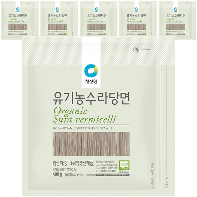 청정원 유기농 수라 당면, 400g, 6개