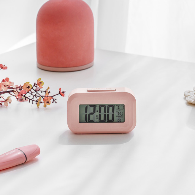 온도 표시 미니 디지털 탁상시계, 핑크