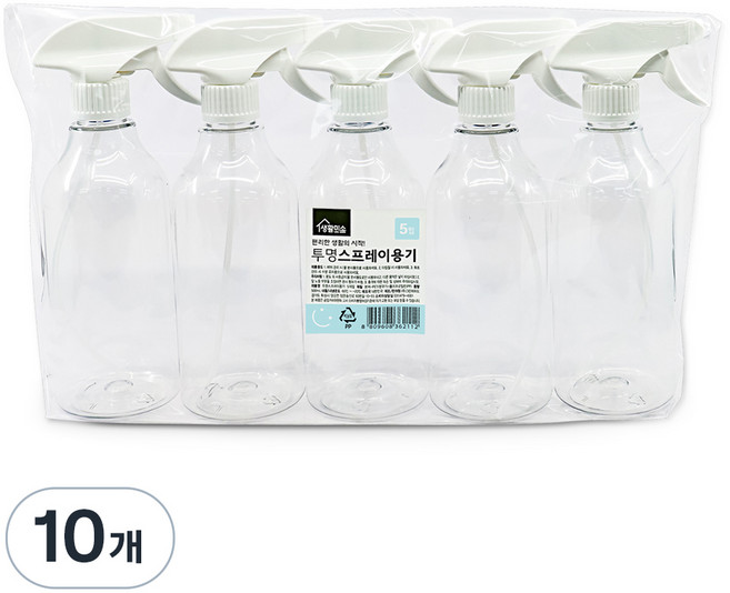 생활미소 스프레이용기 500ml, 투명, 10개