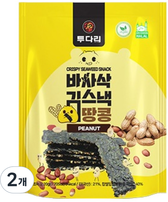투다리 바사삭 김스낵 땅콩, 20g, 2개