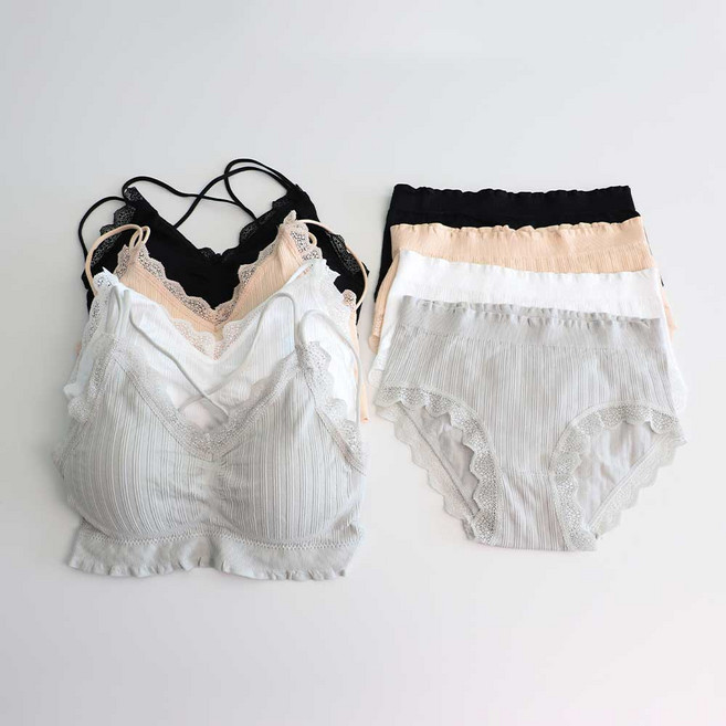 문릿 레이스 볼륨 끈 브라렛 + 팬티 4종 세트