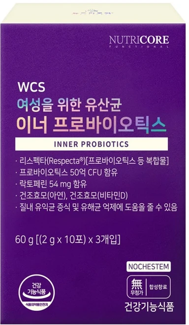 뉴트리코어 여성을 위한 유산균 이너 프로바이오틱스, 60g, 1개 - 쿠팡