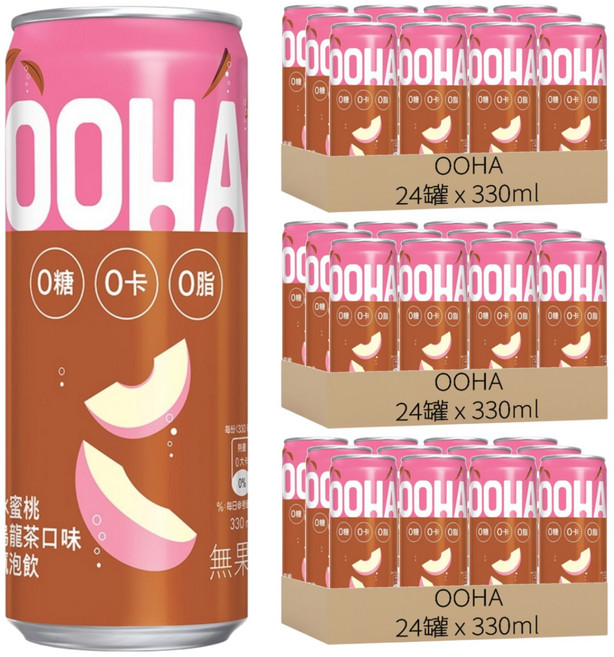 OOHA 氣泡飲 水蜜桃烏龍茶, 330ml, 72罐