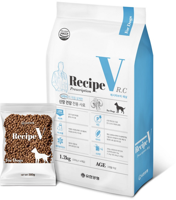 유한양행레시피브이 강아지 처방식사료, 신장, 1.2kg, 1개