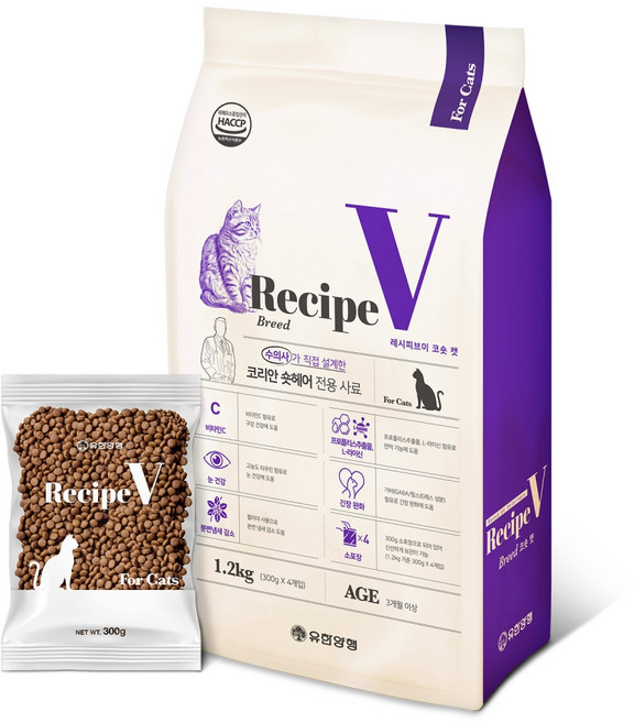 유한양행레시피브이 고양이 처방식사료, 코리안숏헤어, 1.2kg, 1개