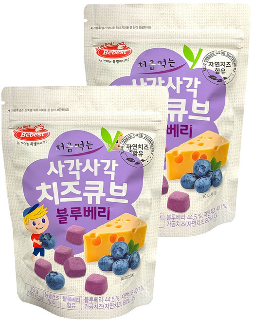 Bebest 初次品嚐的香脆起司方塊, 藍莓, 16g, 2個