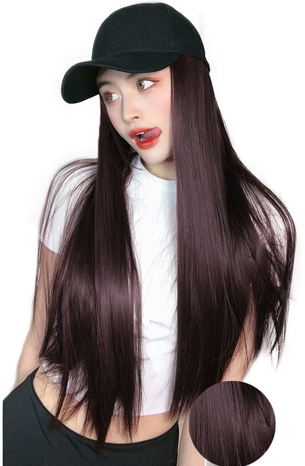 준 라비 모자 전체가발 + 가발망, 다크브라운, 1개