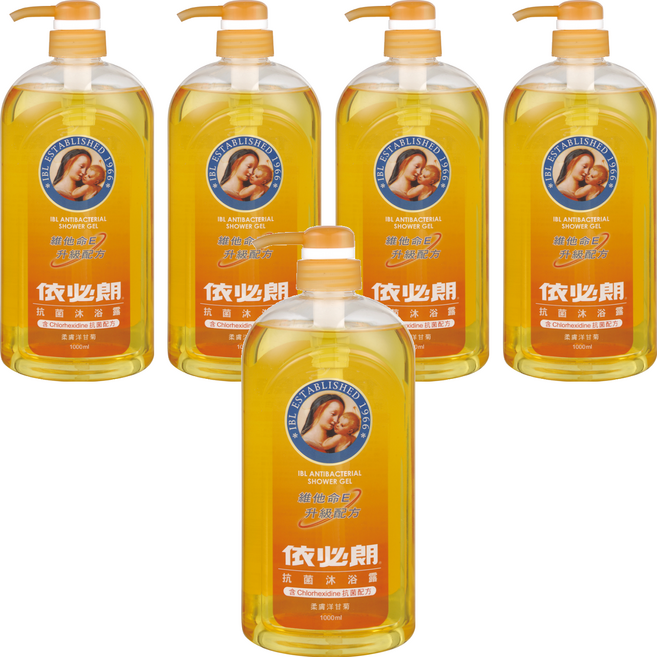 依必朗抗菌沐浴露 含Chlorhexidine抗菌成分 添加洋甘菊, 1L, 5瓶