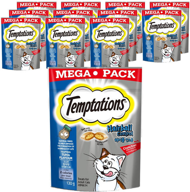 템테이션 고양이 헤어볼 컨트롤 스낵 간식, 고소한 참치맛, 130g, 12개