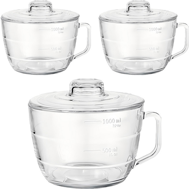 Glasslock 格拉氏洛克 強化玻璃可微波泡麵碗 1100ml, 透明色, 3個