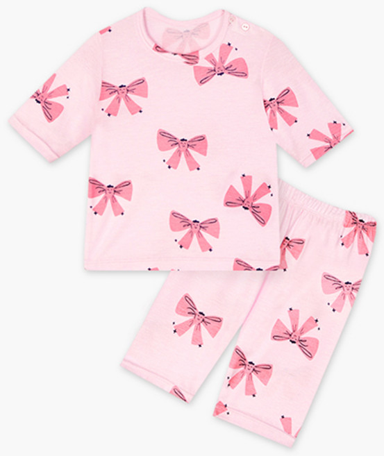 유니프랜드 아동용 리본 쿨레이온 7부 내의 상하의 세트