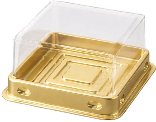 레드캣 투명 사각 화과자 두쫀쿠 용기 PET 케이스 소형, 골드, 100개