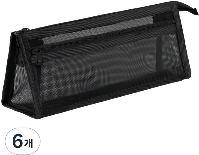 루비오 메쉬 삼각 초경량 시스루 투명 수납 파우치, 검정색, 6개