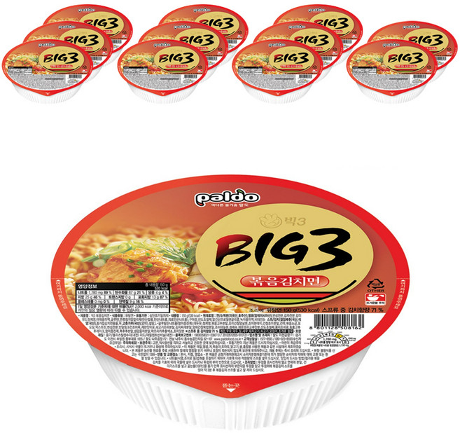 팔도 빅3 볶음김치면 컵라면 150g, 12개