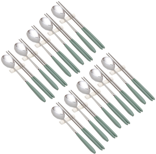 윌리브 304스텐 아모스 파스텔 수저 세트, 카키, 숟가락 + 젓가락, 10세트