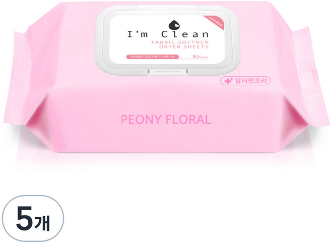 아임클린 건조기용 드라이시트 섬유유연제 피오니플로랄 본품, 5개, 80매