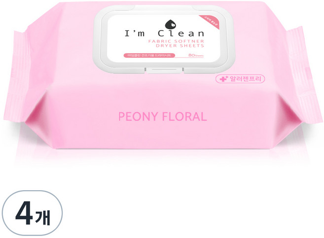 아임클린 건조기용 드라이시트 섬유유연제 피오니플로랄 본품, 4개, 80매