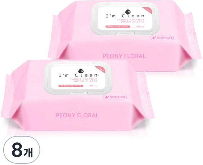 아임클린 건조기용 드라이시트 섬유유연제 피오니플로랄 본품, 8개, 80매