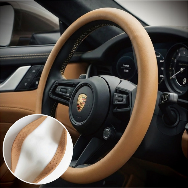 카사장 자국 안남는 무타공 무지 나파 가죽 핸들 커버, 새들브라운