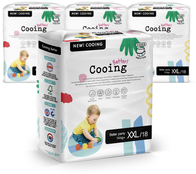 쿠잉 베러 팬티형 기저귀 유아용, 점보형(2XL), 72매