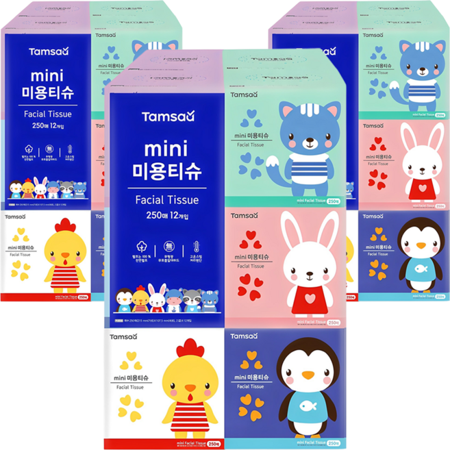 탐사 미니 미용티슈 250매, 250매입, 36개