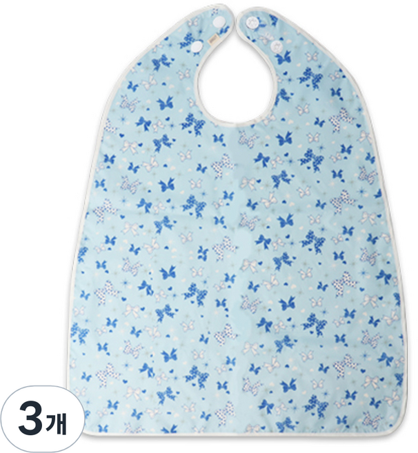 더해피 성인 방수 리본 버튼형 턱받이, 스카이, 3개