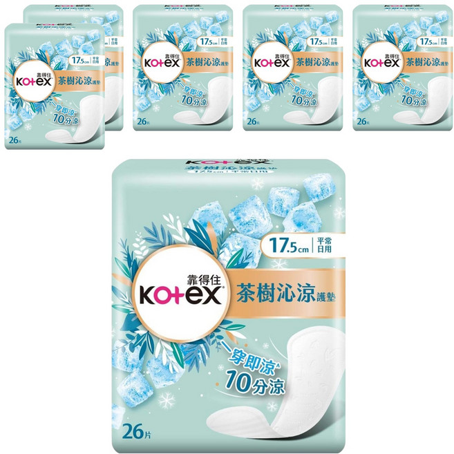 Kotex 靠得住 茶樹沁涼護墊 平常日用, 17.5cm, 26片, 6包