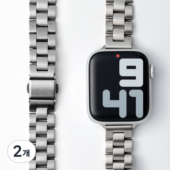 누아트 애플워치 호환 스트랩 슬림핏 라이트 메탈 밴드, 실버, 2개