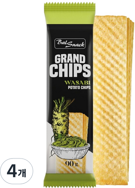 발스낵 그랜드 감자칩 와사비, 90g, 4개