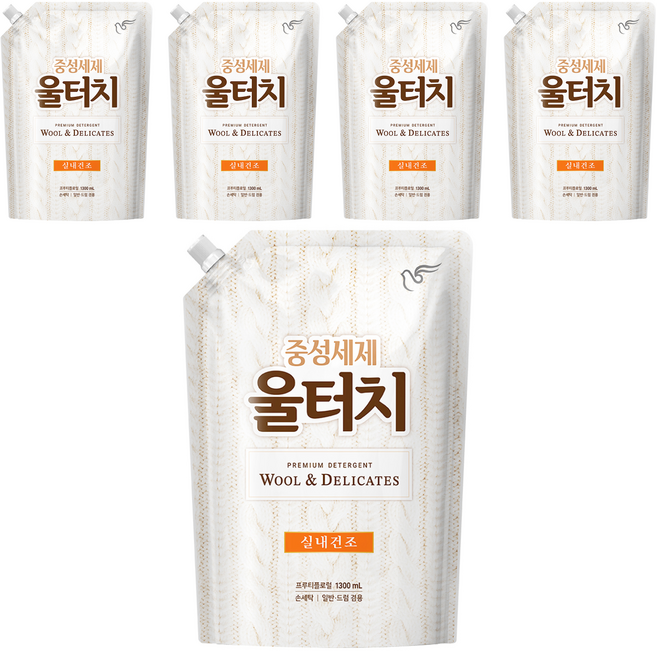 울터치 중성세제 리필, 1.3L, 5개
