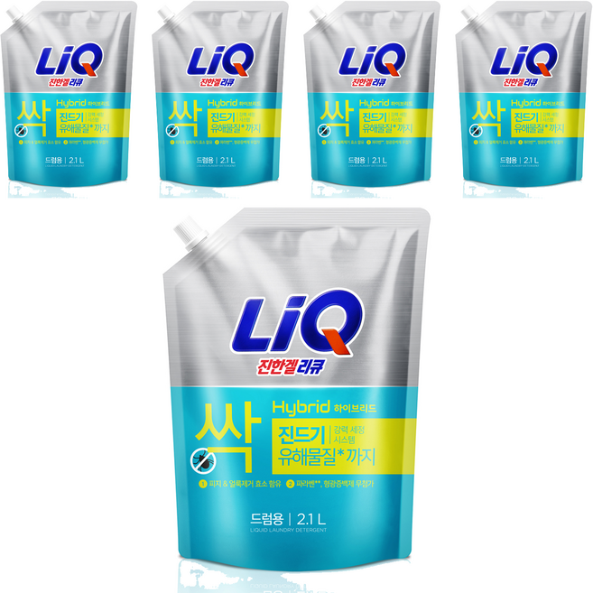 리큐 진한겔 하이브리드 드럼세탁기용 액상세제 리필, 2.1L, 5개
