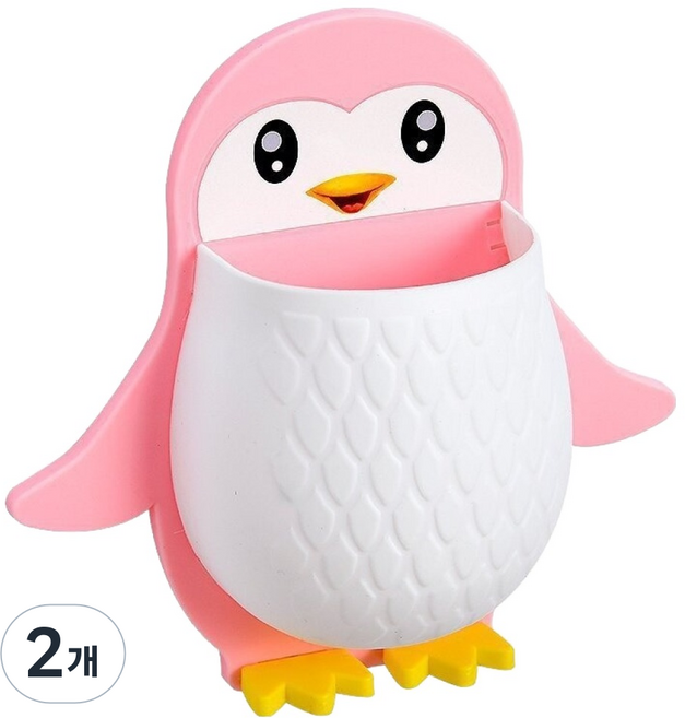 심플라이프 귀여운 펭귄 다용도 벽걸이 수납함, 핑크 + 화이트, 2개
