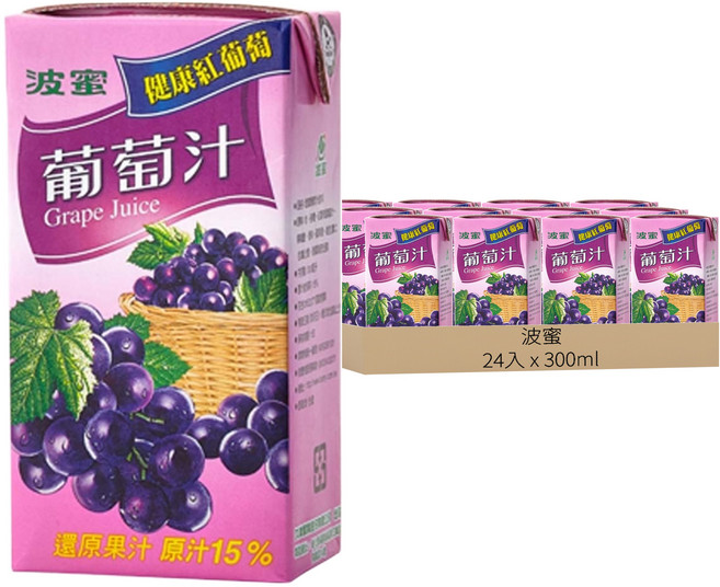 波蜜 葡萄汁, 300ml, 24入