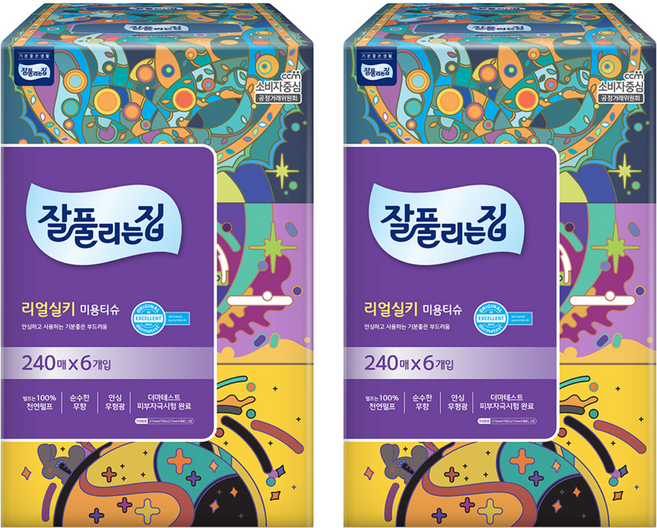 잘풀리는집 리얼 실키 천연펄프 미용티슈, 240매, 12개