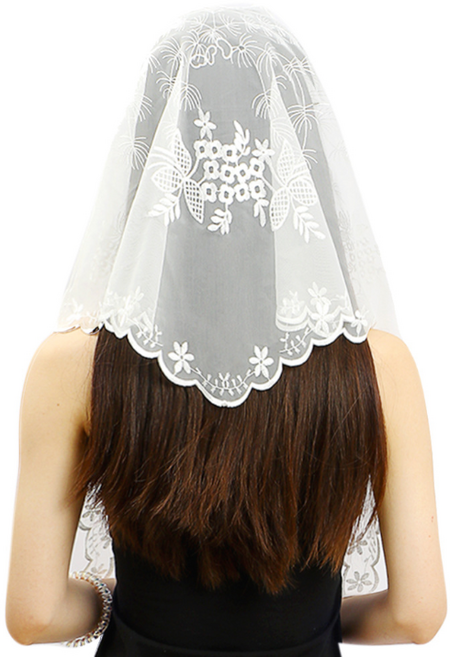 YESSURE 미사보 카톨릭 천주교 플라워자수, 1개, WHITE