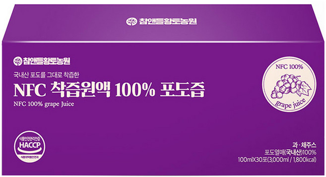 참앤들황토농원 NFC 착즙원액 포도즙, 3L, 1박스