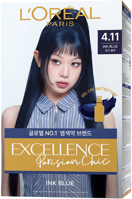 로레알파리 엑셀랑스 파리지앵 시크 라이트닝 톤업 염모제, 4.11호 잉크 블루, 1개