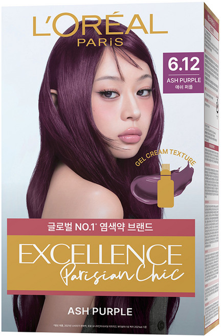 로레알파리 엑셀랑스 파리지앵 시크 라이트닝 톤업 염모제, 6.12호 애쉬퍼플, 1개
