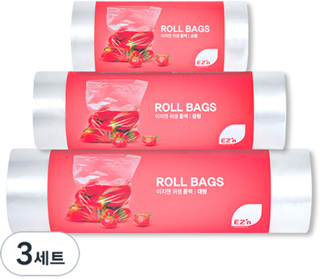 EZn이지엔 위생 롤백 소형 17cm x 25cm 200매 + 중형 25cm x 35cm 200매 + 대형 30cm x 40cm 200매, 혼합, 600개입, 3세트