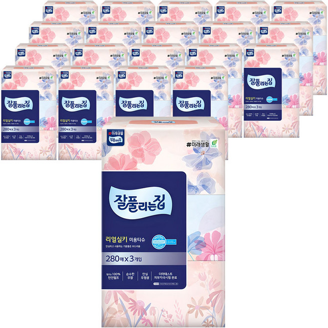 잘풀리는집 천연펄프 미용티슈 2겹, 280매, 60개