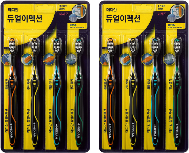 메디안 듀얼이펙션 미세모 칫솔, 4개입, 2개